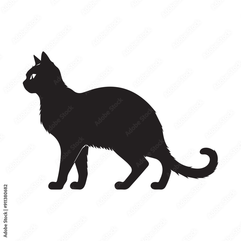 Cat silhouette against a white background. Ideal for pet themed design