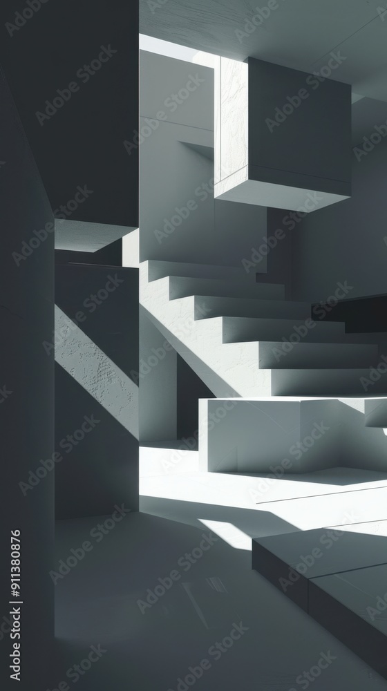 Fototapeta premium Modern abstract architecture minimal white concrete staircase.