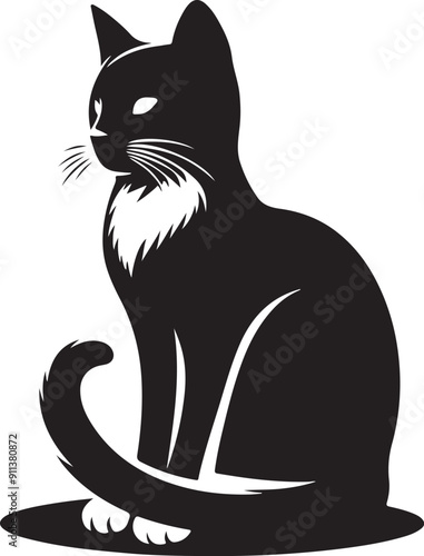 Black and white vector silhouette cat
