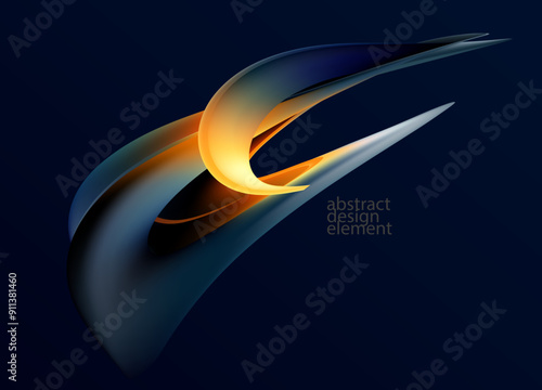 3D liquid shapes. Chrome curved lines on dark background. Abstract design element for poster and cover.