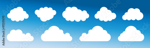 Set of cartoon cloud in a flat design. White cloud. Vector