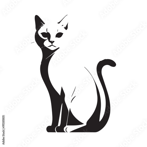 Cat silhouette against a white background. Ideal for pet themed design