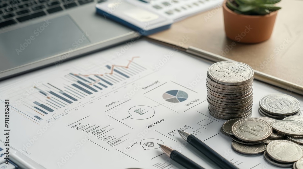 Financial whiteboard with diagrams and notes on expenses, portfolio strategy, and budgeting Financial whiteboard with diagrams and notes on expenses, portfolio strategy, and budgeting