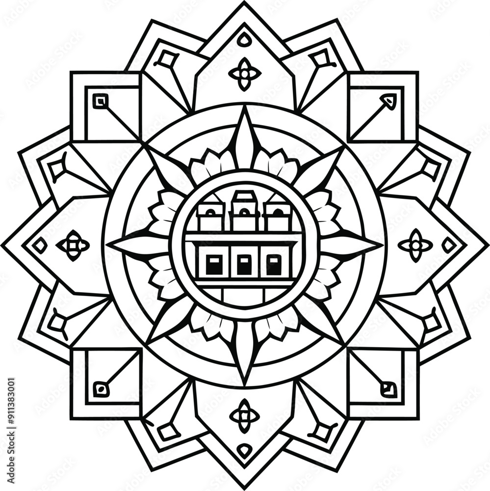 Architectural Mandala colorful page Architectural Mandala colorful page
