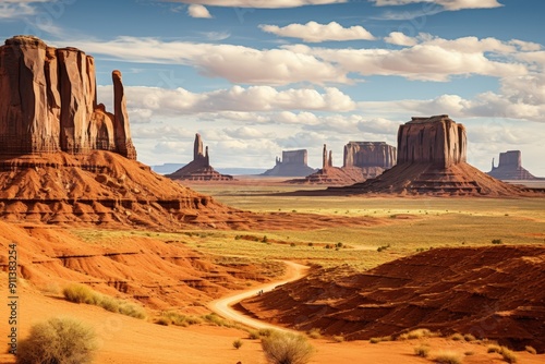 Majestic Sandstone Buttes Against a Vast Desert Landscape in Monument Valley photo