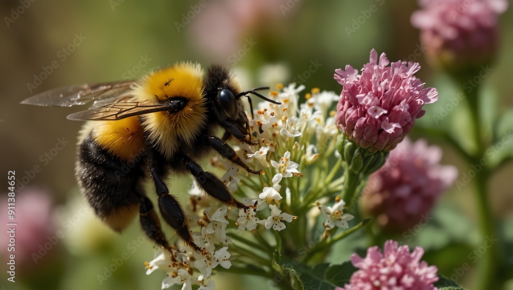 Fototapeta premium A bumblebee with black and yellow stripes