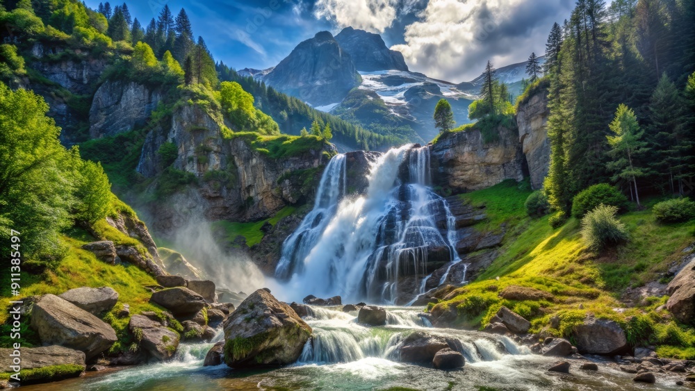 waterfall in the mountains Generated AI waterfall in the mountains Generated AI