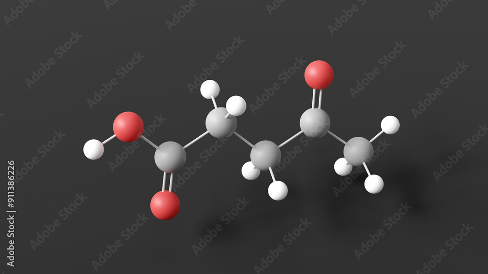 Fototapeta premium levulinic acid molecule 3d, molecular structure, ball and stick model, structural chemical formula keto acid
