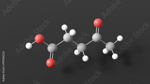 levulinic acid molecule 3d, molecular structure, ball and stick model, structural chemical formula keto acid photo