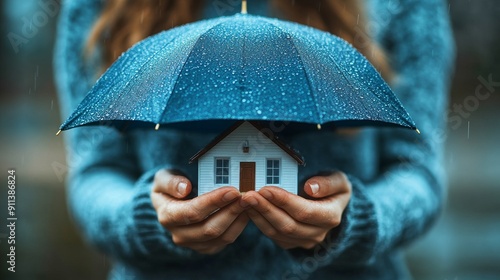 person holding an umbrella over a house, symbolizing the concept of home insurance and protection