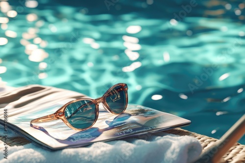 Sunglasses and Magazine by the Pool photo