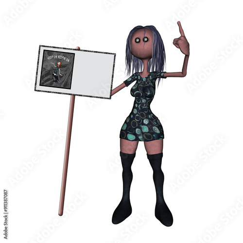 Billede på lærred 3d render of a female holding up a sign with female Keep on Keepin' On image