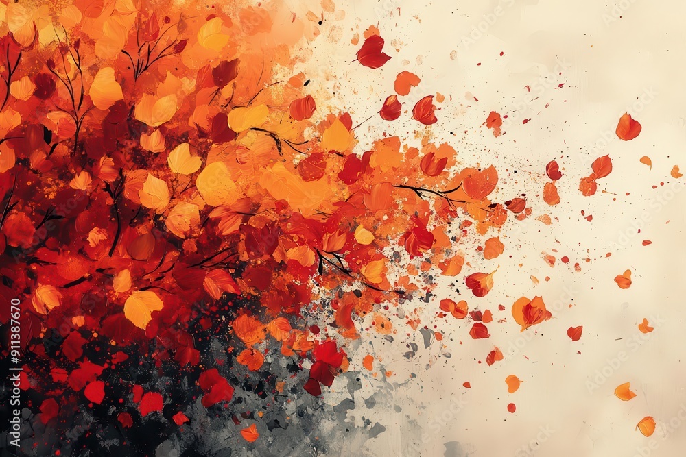 abstract autumnthemed canvas with dynamic splatters of red orange and gold paint creating a falling leaves effect against neutral background abstract autumnthemed canvas with dynamic splatters of red orange and gold paint creating a falling leaves effect against neutral background
