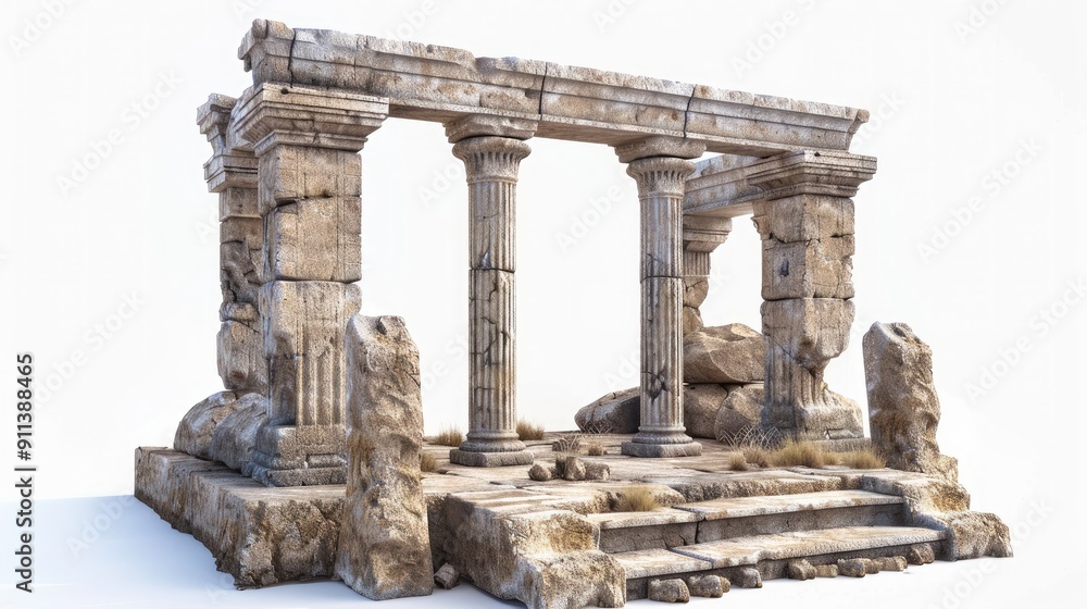 Fototapeta premium Ancient ruins, architecture, archeology, white background
