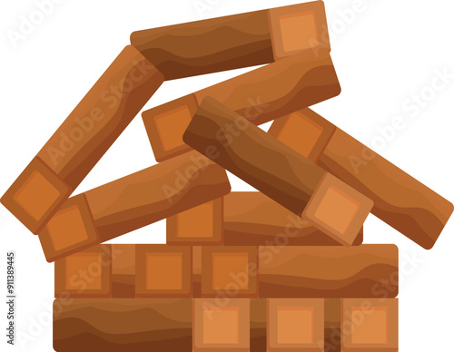 Sturdy pile of wood beams, forming a solid base for construction