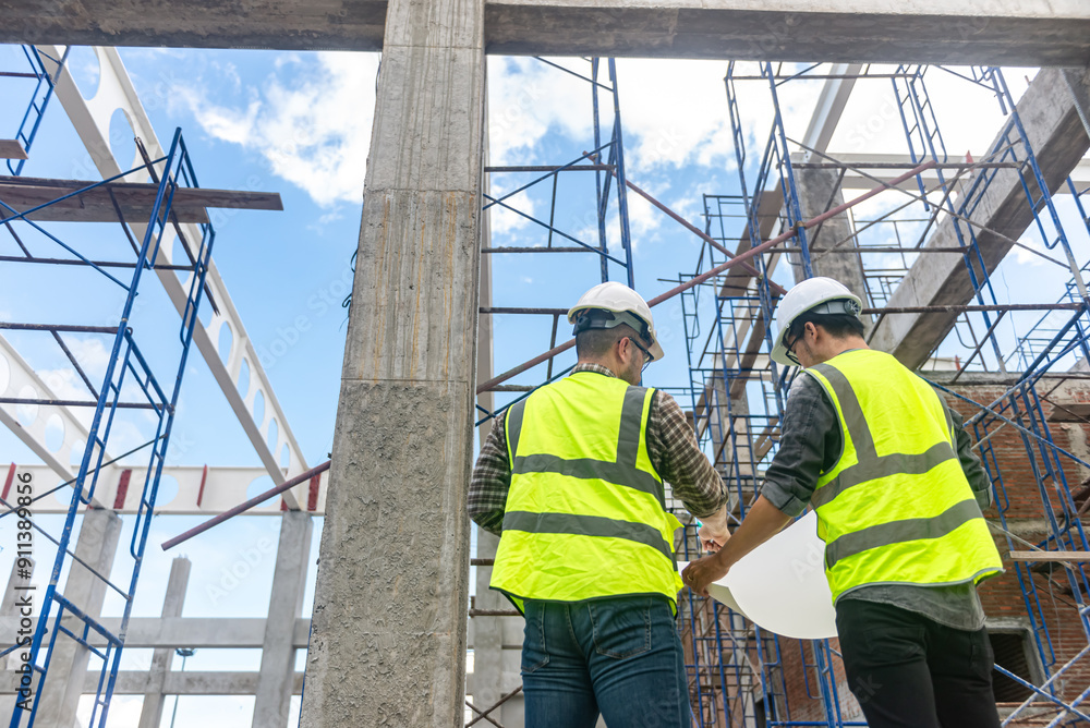 Architects are checking the progress of the building project and checking the accuracy of the building structure. Architects are checking the progress of the building project and checking the accuracy of the building structure.