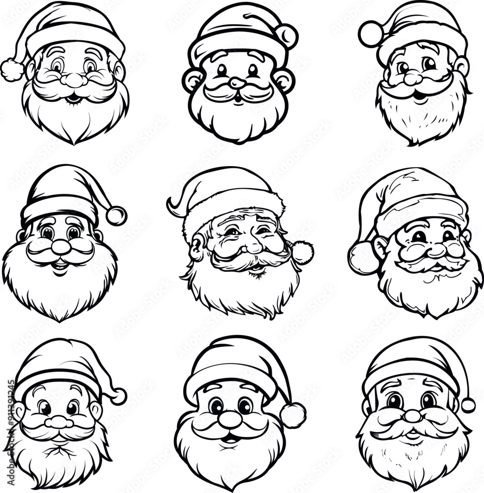 Cheerful Santa Claus Silhouettes in Black and White Vector Art Cheerful Santa Claus Silhouettes in Black and White Vector Art