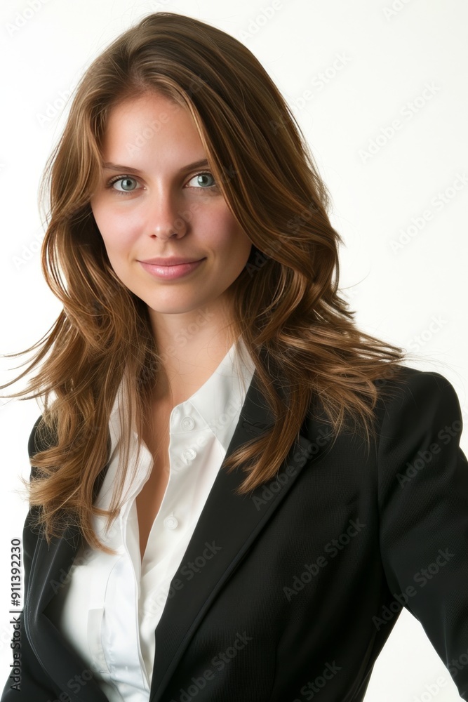 Professional businesswoman with ample white space for promotional use. Professional businesswoman with ample white space for promotional use.