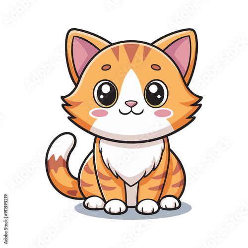 Cute Cartoon Orange Cat Illustration, Adorable Kawaii Orange Kitten Vector