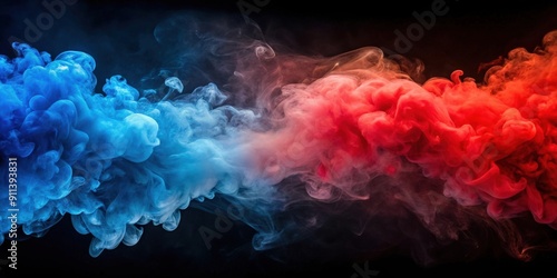 Blue and red smoke merging isolated on background, smoke, blue, red, merging, blend, abstract, colors, colorful, swirl, mist