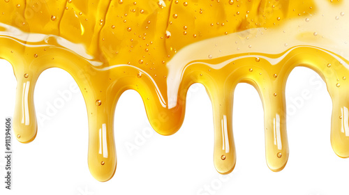 Honey dripping on white background