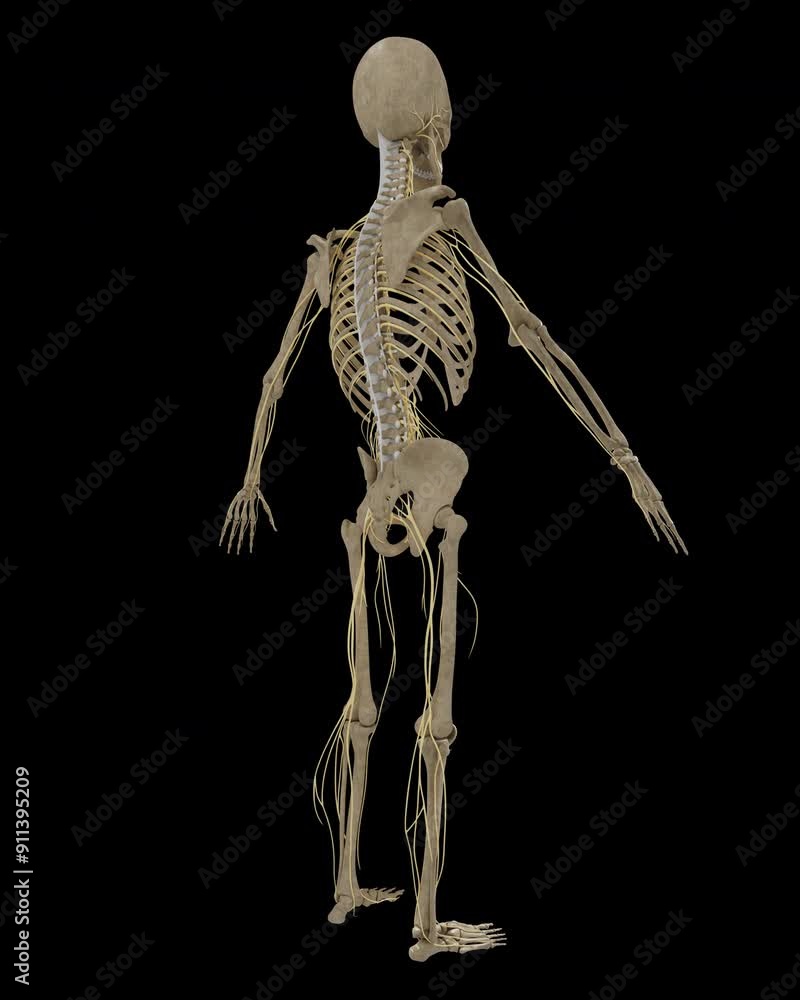 Skeleton with nervous system 360 degree looping rotation, high resolution 3D male Model Skeleton with nervous system 360 degree looping rotation, high resolution 3D male Model