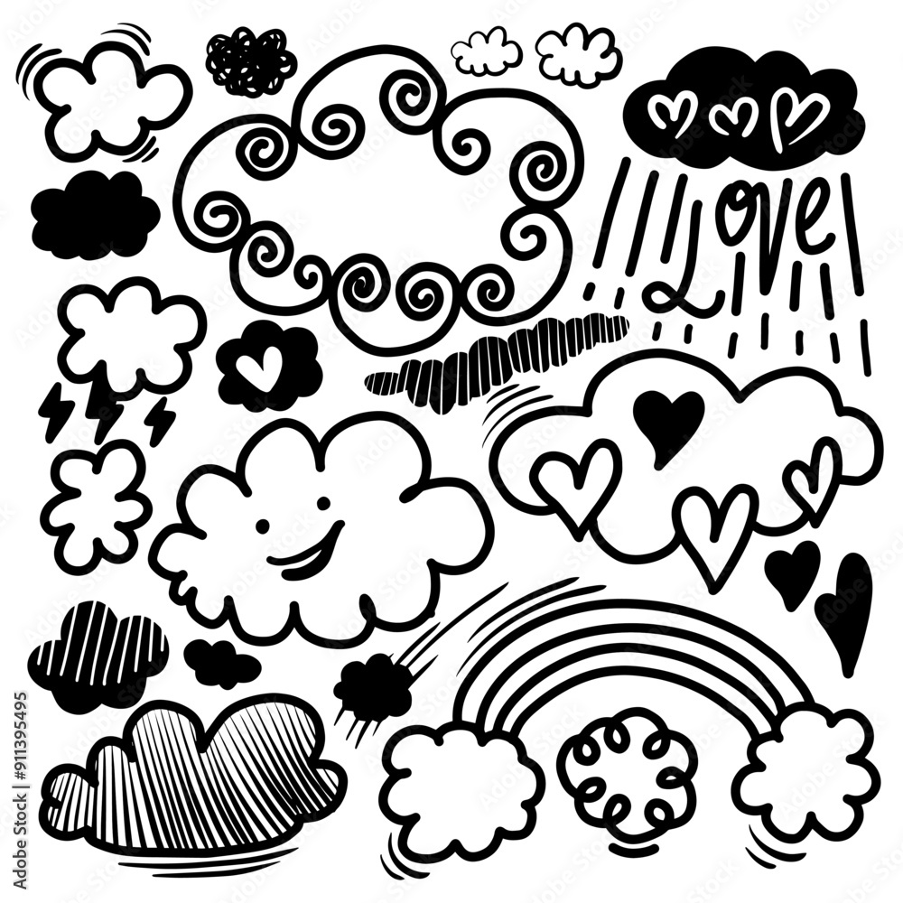 abstract Clouds. Hand drawn clouds set illustration isolated on white. Clouds sketch drawing. abstract Clouds. Hand drawn clouds set illustration isolated on white. Clouds sketch drawing.