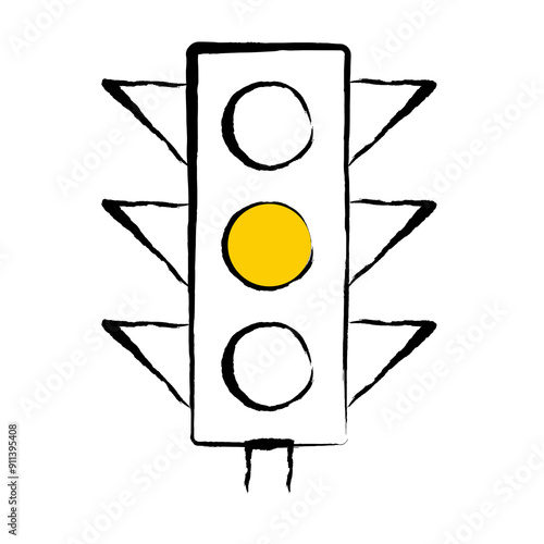 yellow caution traffic light on a white background