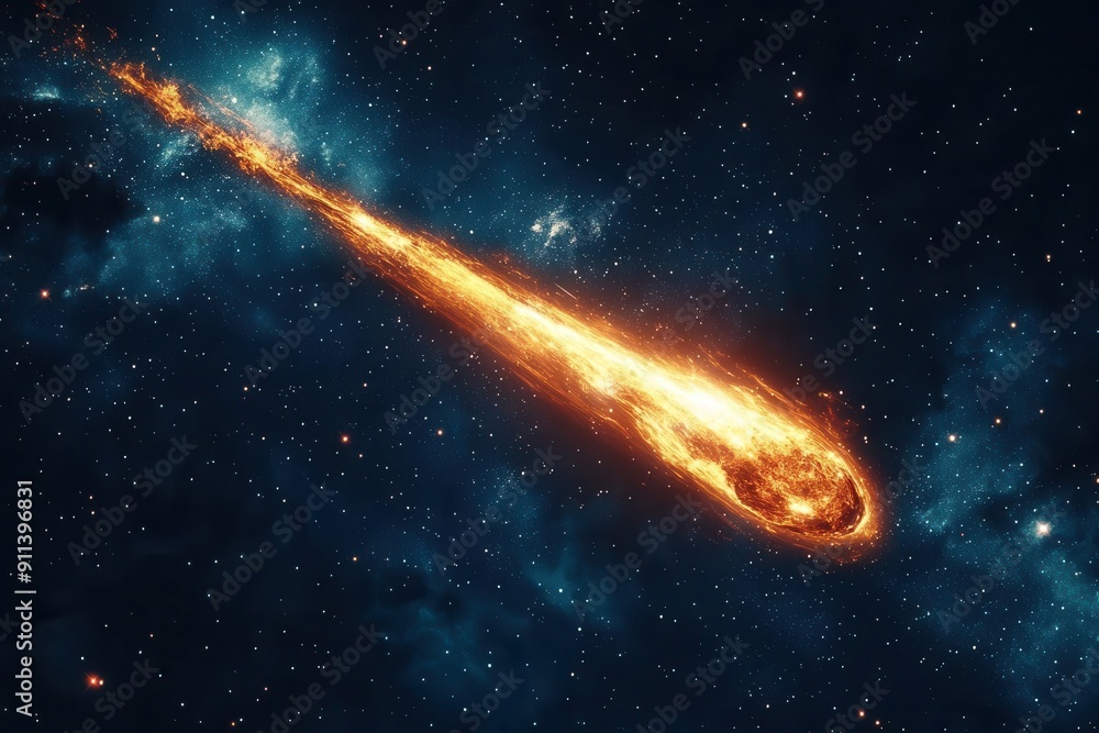 blazing meteor with fiery tail streaking across starry night sky celestial drama isolated on deep space background blazing meteor with fiery tail streaking across starry night sky celestial drama isolated on deep space background