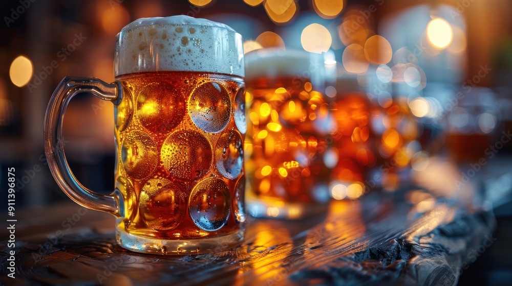 Group of friends clinking beer mugs at Oktoberfest, joyful celebration, and vibrant colors Group of friends clinking beer mugs at Oktoberfest, joyful celebration, and vibrant colors