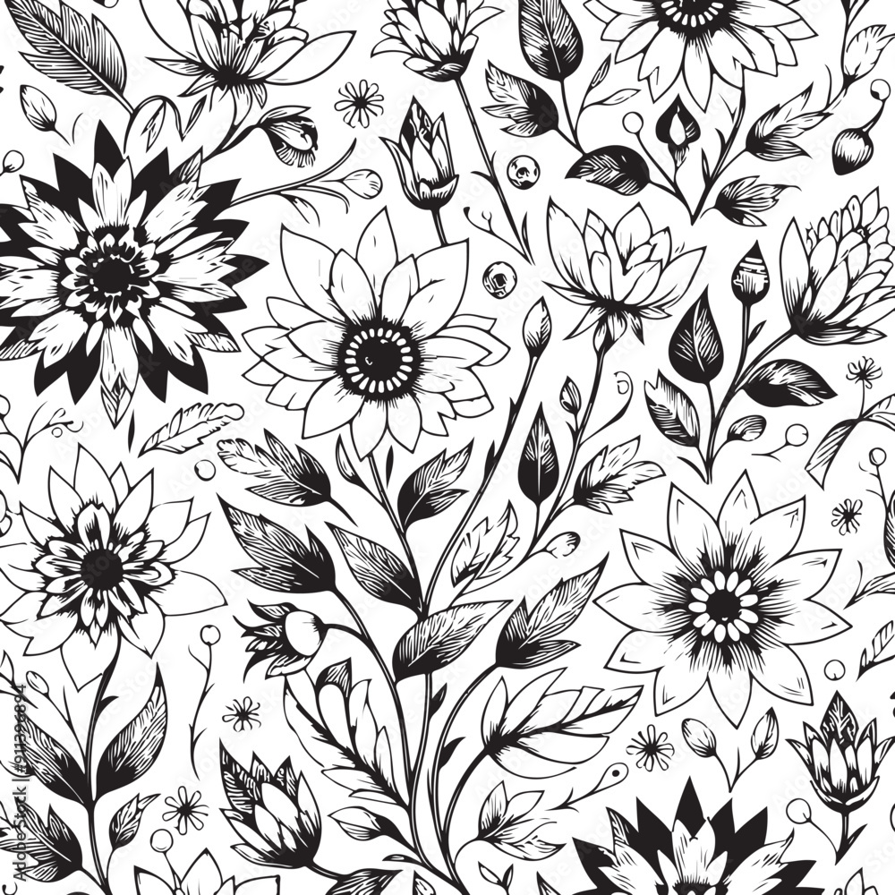 Fototapeta premium pattern flower for textile black and white