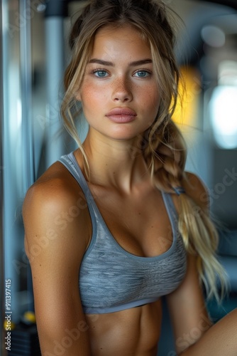 Focused female using a leg press machine at the gym, strength and conditioning Free Download Focused female using a leg press machine at the gym, strength and conditioning - GFXLoad