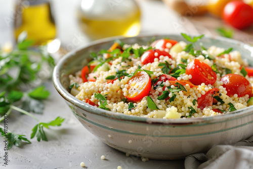 Mediterranean couscous salad in a bowl