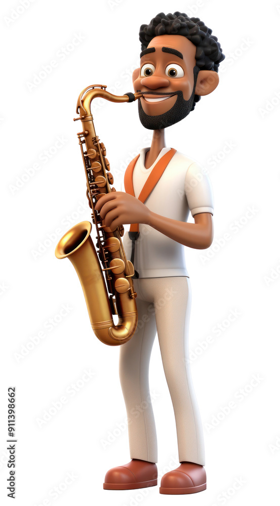 Naklejka premium PNG Saxophone cartoon white background saxophonist.