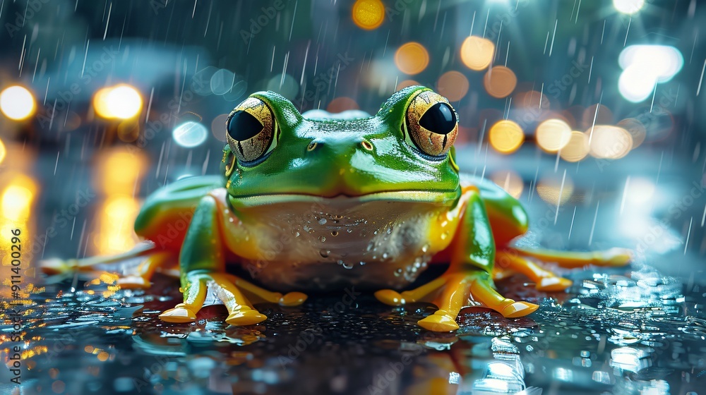 A Frog Under Rainy City Lights A Frog Under Rainy City Lights