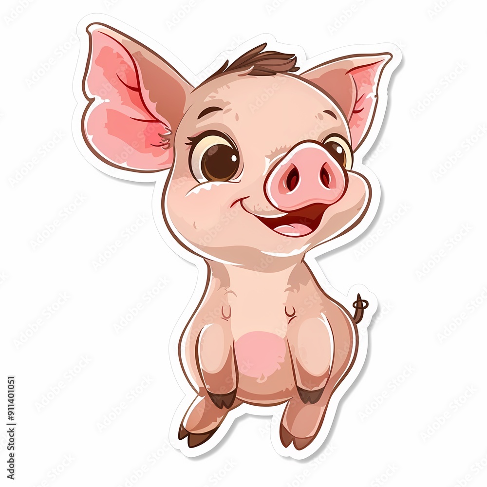 A cute piglet illustration with big eyes and a cheerful expression, great for kids' products and decorations. A cute piglet illustration with big eyes and a cheerful expression, great for kids' products and decorations.
