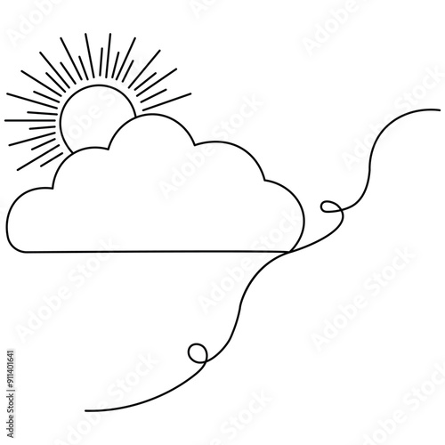 Cloud  single line art, continuous one line drawing of  Isolated outline vector art 
