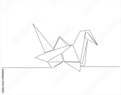 Continuous one line drawing of origami of crane bird. One line drawing illustration of origami. Japanese art concept line art. Editable outline