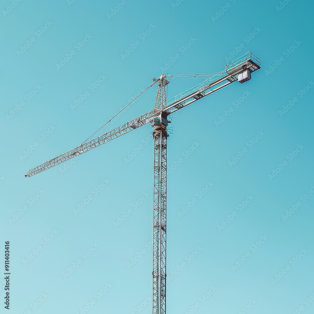 A construction crane stands tall against a clear blue sky. A construction crane stands tall against a clear blue sky.