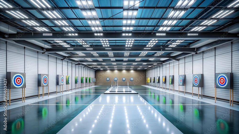 Fototapeta premium Urban Oasis: A Sleek and Modern Indoor Archery Range generative AI