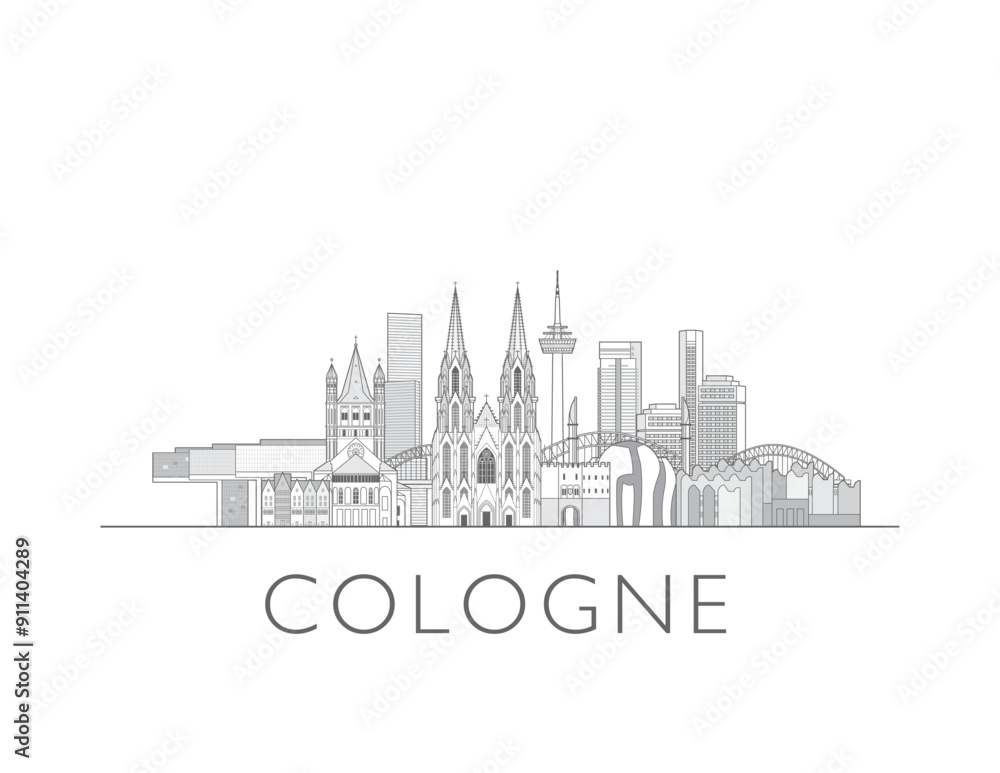 Obraz premium Cologne City cityscape illustration skyline drawing