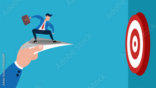 Vector Illustration of a Businessman Character Achieving an Achieved Target
