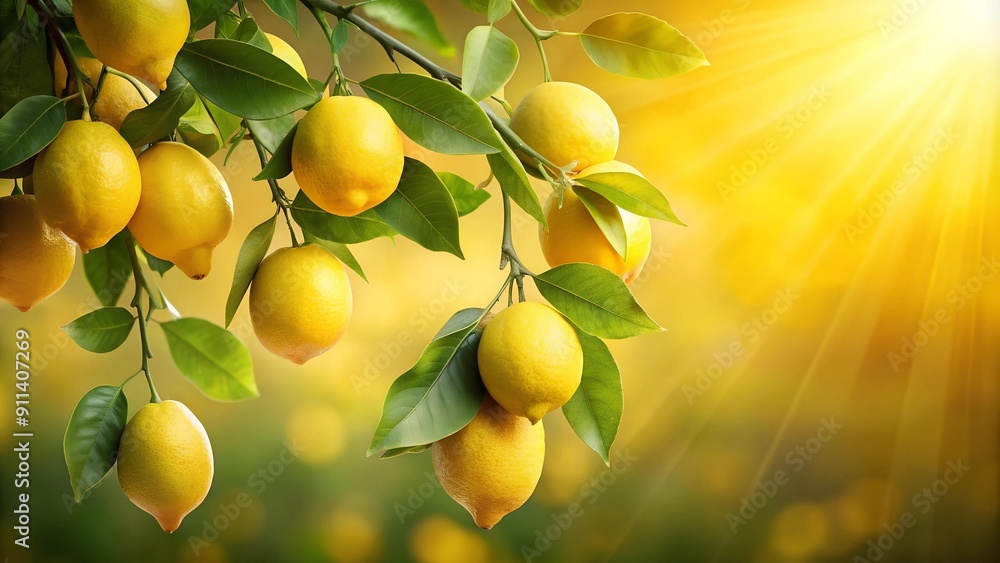 Sun-Kissed Lemons on a Rustic Branch AI Generated Sun-Kissed Lemons on a Rustic Branch AI Generated