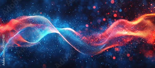 Abstract flowing wave pattern in blue and red representing internet network and communication technology with fiber optic lines A backdrop blending science and music themes