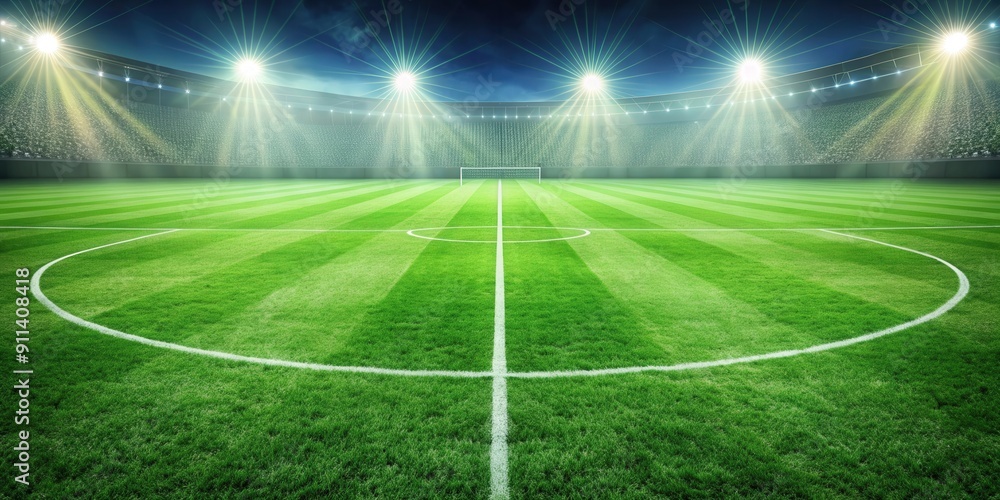 Obraz premium Green grass soccer field background, soccer, sports, field, green, grass, pitch, stadium, game, competition