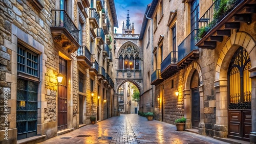 Fototapeta Naklejka Na Ścianę i Meble -  Barcelona's Gothic Quarter: A Tapestry of Stone and Time  Generative AI