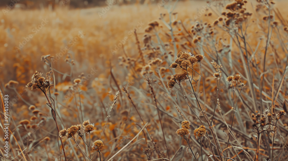 Fototapeta premium dry Grass on the field in neutral colors on a light background Dry reeds close up.