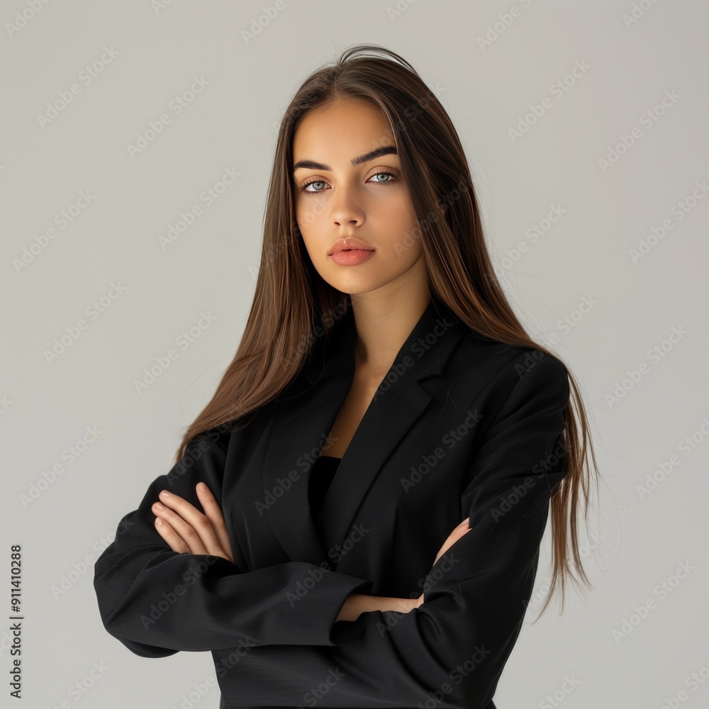 Business girl in formal attire with blank background for copy. Business girl in formal attire with blank background for copy.