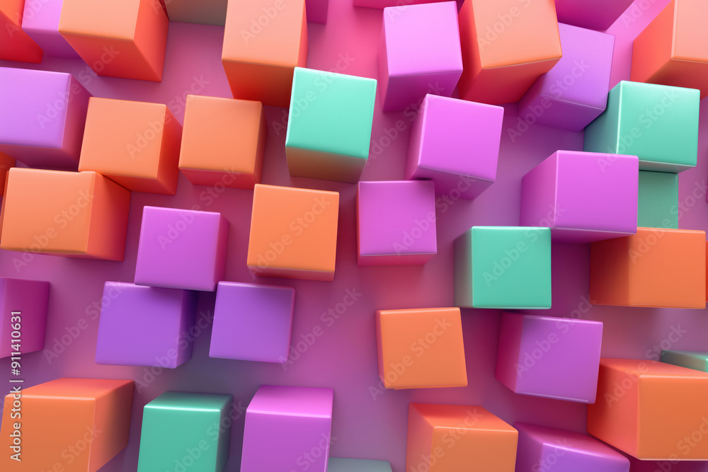 abstract 3d render of colorful geometric cubes floating on a vibrant purple background abstract 3d render of colorful geometric cubes floating on a vibrant purple background