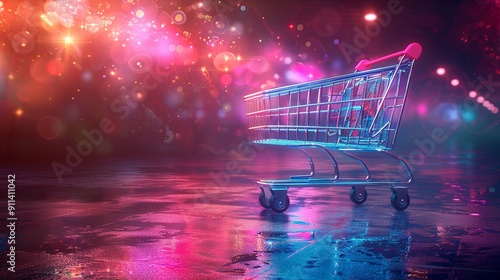 shopping cart on the background of the city photo